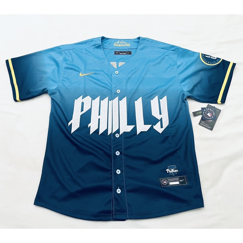 NEW Philadelphia Phillies Bryce Harper City Connect Jersey L Blue Ombre Stitched